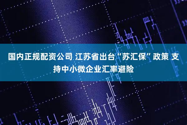 国内正规配资公司 江苏省出台“苏汇保”政策 支持中小微企业汇率避险